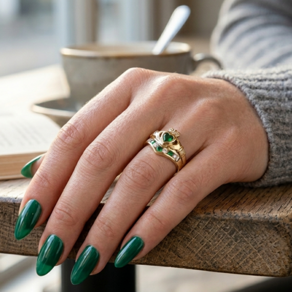 9K Gold CZ Claddagh Ring-CL29G