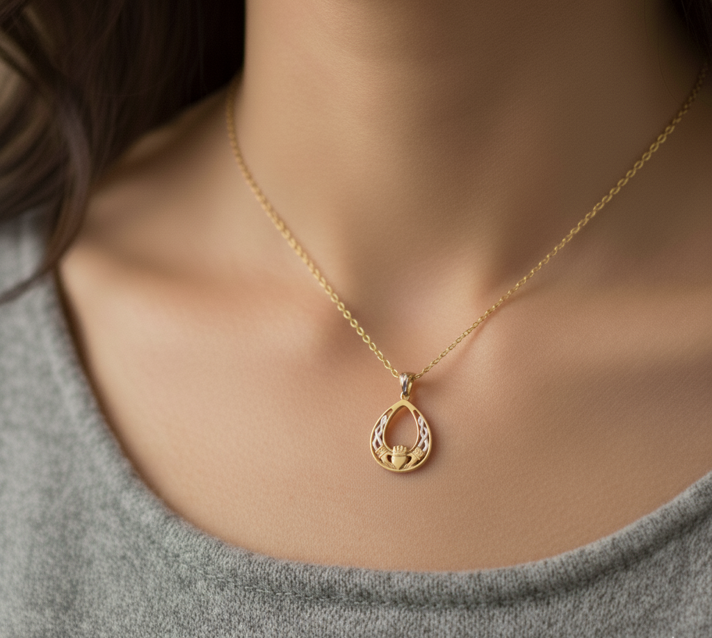 9ct gold claddagh pendant-p031