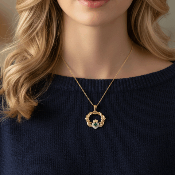 9ct gold claddagh pendant-p133