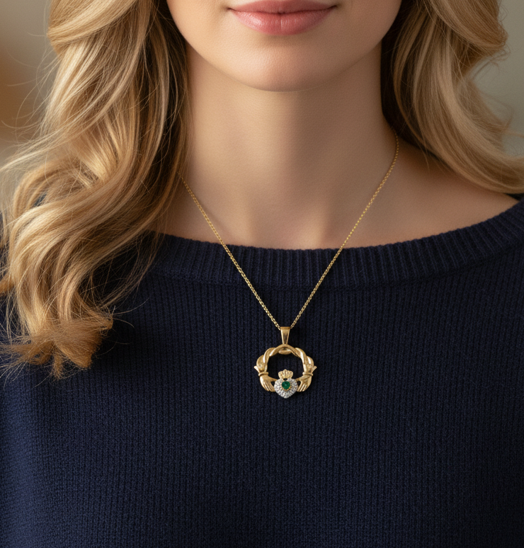 9ct gold claddagh pendant-p133