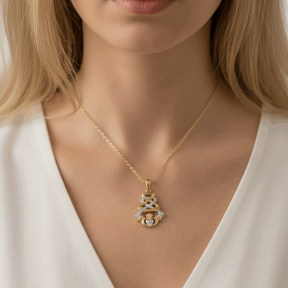 9ct gold claddagh pendant-p33cz