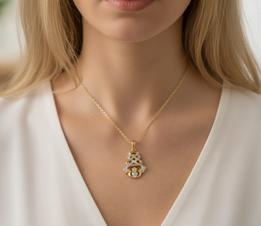 9ct gold claddagh pendant-p33cz