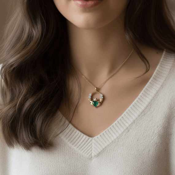 9ct gold cz claddagh pendant-p015