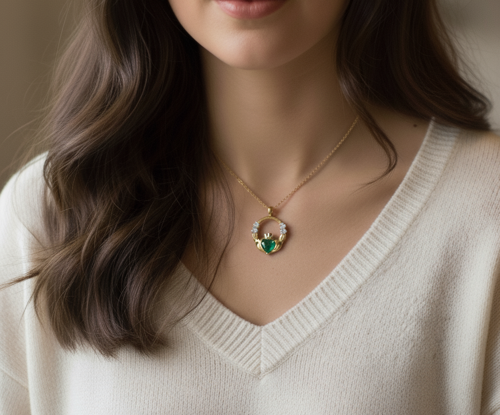 9ct gold cz claddagh pendant-p015