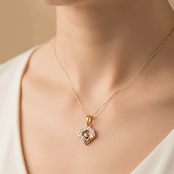 9ct gold cz claddagh pendant-p187a