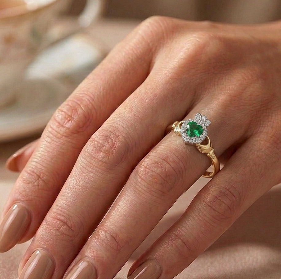 18ct Gold Diamond Claddagh Ring-CLDIA5