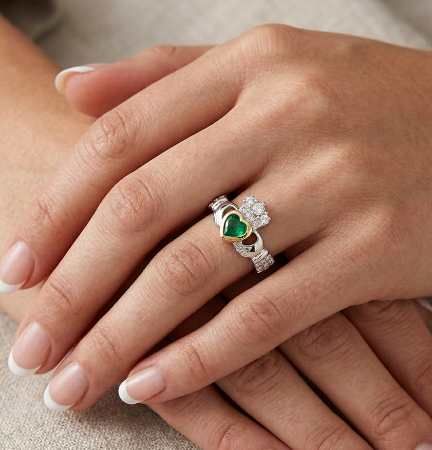 18ct Gold Diamond Claddagh Ring-CLDIA3W