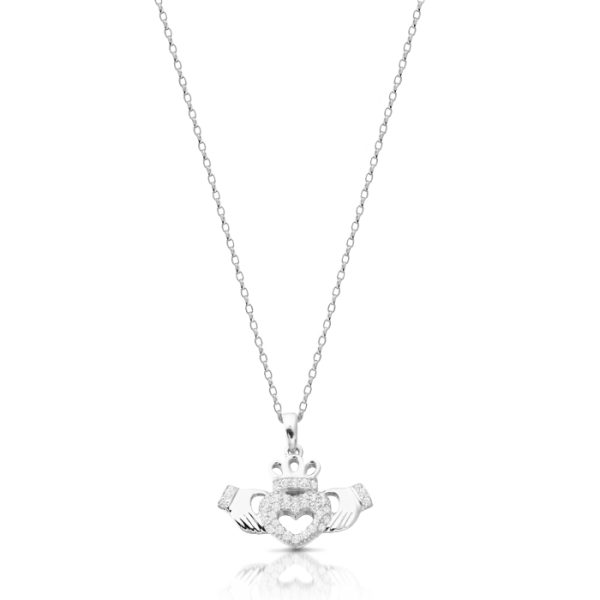 9ct-White-Gold-CZ-Claddagh-Pendant-P059W