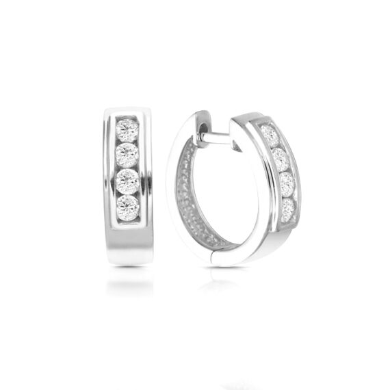 9ct White Gold CZ Huggie Earrings. E74W