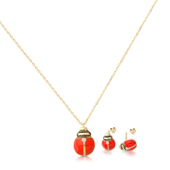 9ct-Gold-CZ-Ladybird-Pendant-Set-Set66