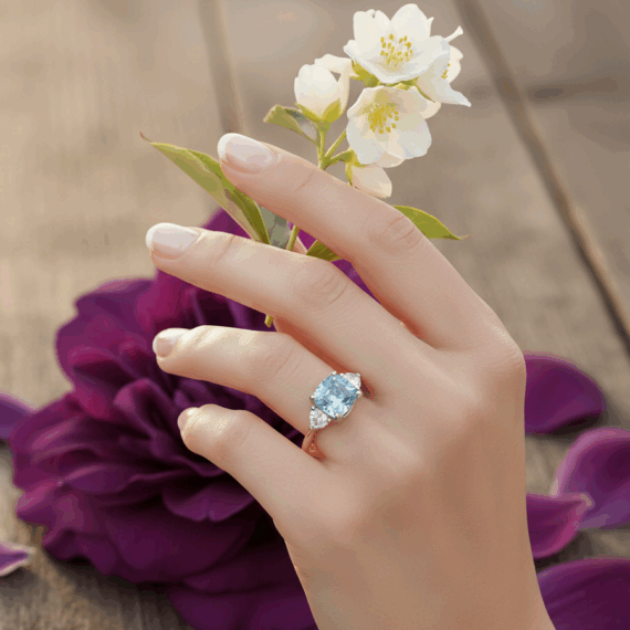 18ct Gold Blue Diamond Engagement Ring-DPL719