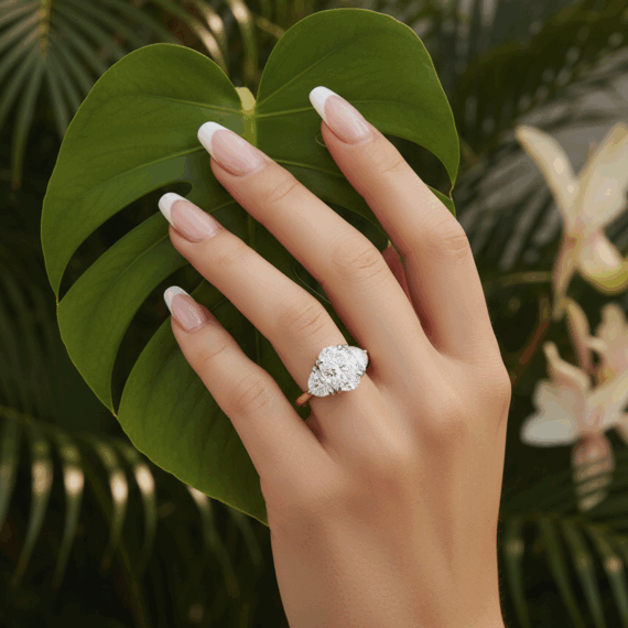 18ct Gold Oval and Hlf Moon Shape Diamond Engagement Ring-DPL720