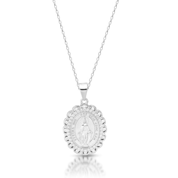 Silver CZ Scaloped Edge Miraculous Medal-SM45