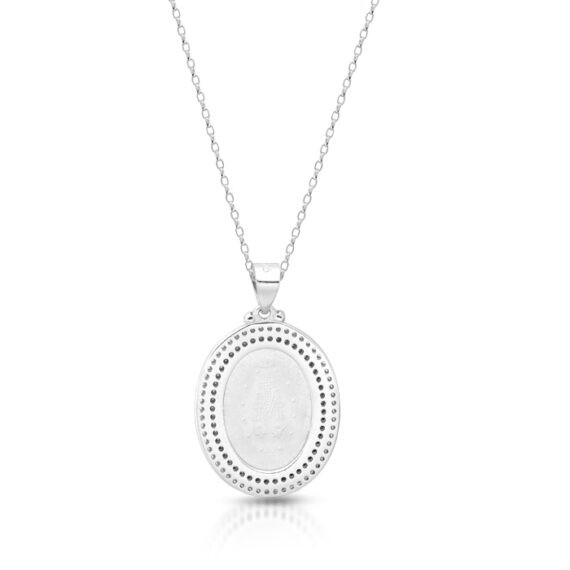 Silver Double Row Halo CZ Miraculous Medal-SM42B