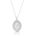 Silver Double Row Halo CZ Padre Pio Medal-SM47