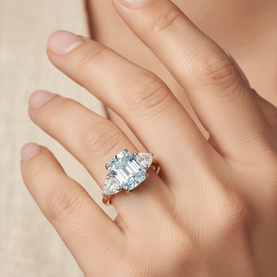 18ct Gold Blue Diamond Engagement Ring-DPL719B