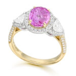 18ct Gold Lab Pink Sapphire lanked with Lab Tri Cut Diamond Engagement Ring-DPL739P