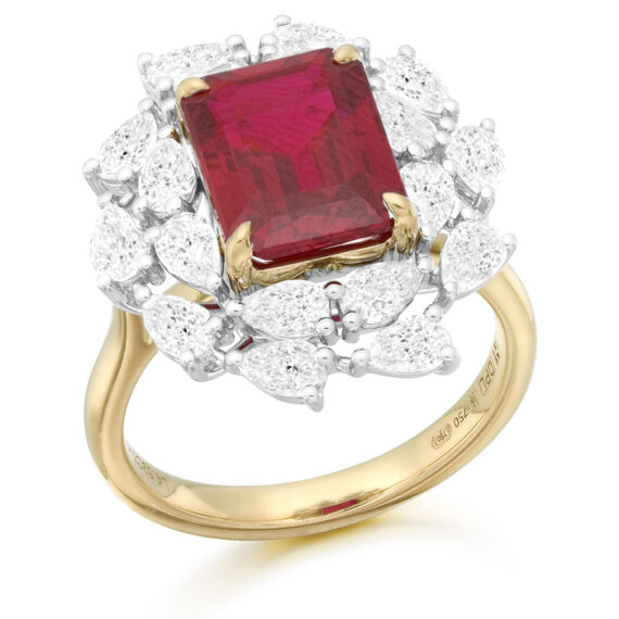 18ct Gold Lab Ruby and Lab Pear Shape Diamond Engagement Ring-DPL735R