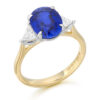 18ct Gold Lab Sapphire and lanked with Lab Tri Cut Diamond Engagement Ring-DPL737