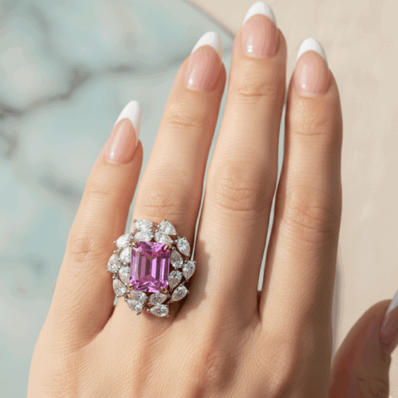 18ct Gold Pink Sapphire Diamond Engagement Ring-DPL735P