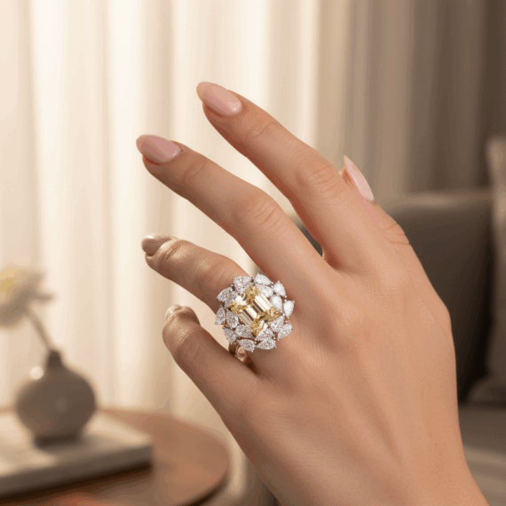 18ct White Gold Fancy Yellow Diamond Engagement Ring-DPL744