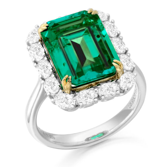 18ct White Gold Lab Emerald Diamond Engagement Ring-DPL738