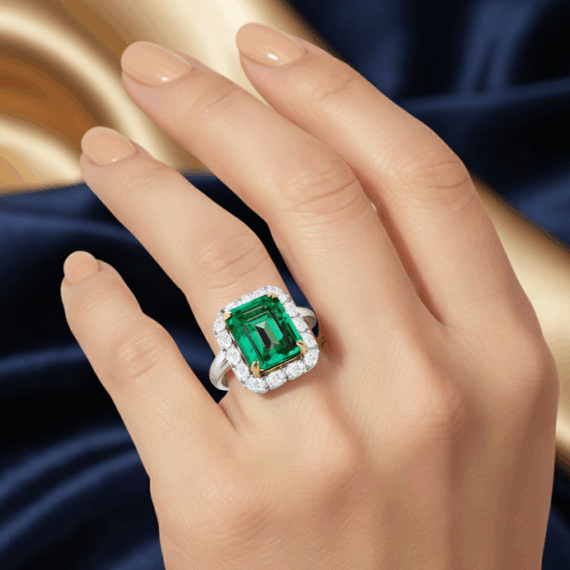 18ct White Gold Lab Emerald Diamond Engagement Ring-DPL738