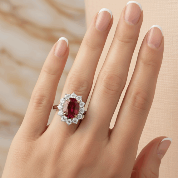 18ct White Gold Ruby Diamond Engagement Ring-DPL733WR