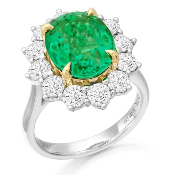 18ct White Gold Eemrald Diamond Engagement Ring DPL733W
