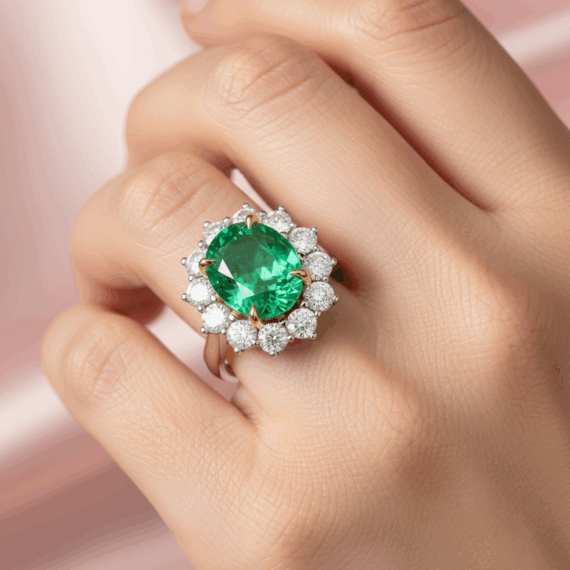 18ct White Gold Emerald Diamond Engagement Ring-DPL733W