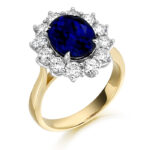 18ct Gold Lady Di Lab Sapphire and Diamond Ring-DPL733S