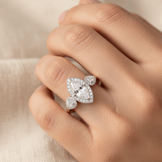 18ct Gold Marquee Shape Lab Diamond Engagement Ring-DPL715