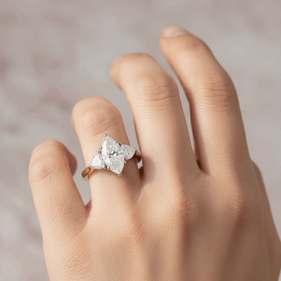 18ct Gold Marquee Shape Lab Diamond Engagement Ring-DPL745