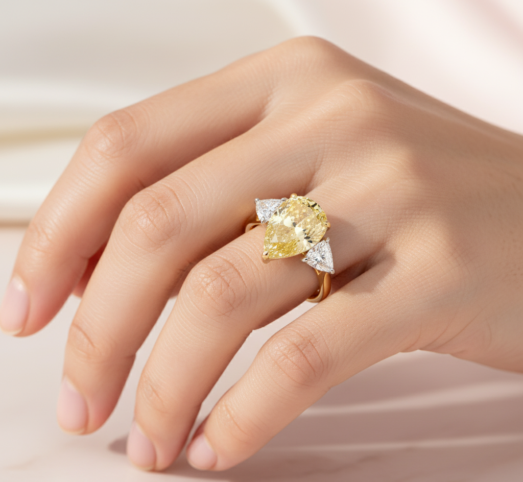 18ct Gold Pear Shape Yellow Lab Engagement Ring-DPL751