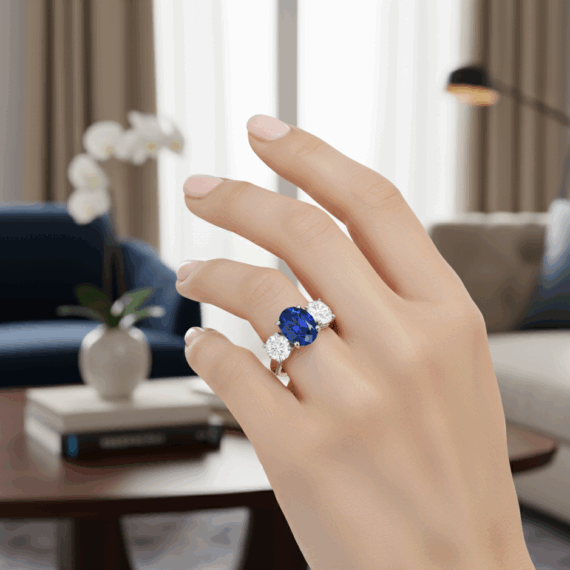 18ct Gold Sapphire Diamond Engagement Ring-DPL742