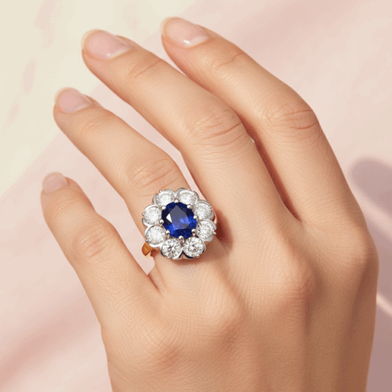 18ct Gold Sapphire Lab Diamond Engagement Ring-DPL740