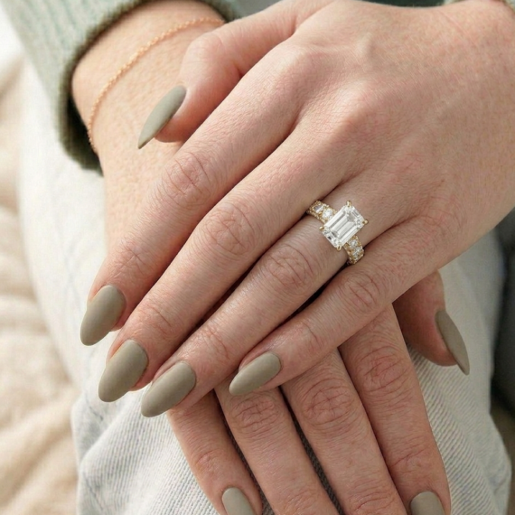 18ct Emerald Cut Lab Diamond Engagement Ring-DPL763