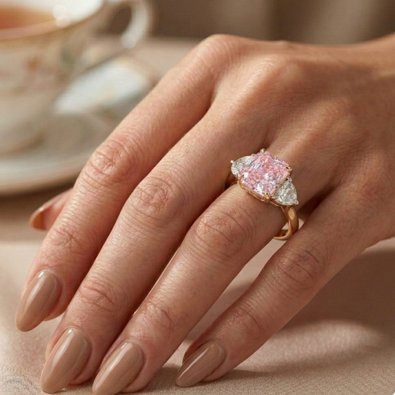 18ct Gold Fancy Vivid Pink Cushion Lab Diamond Engagement Ring-DPL749P