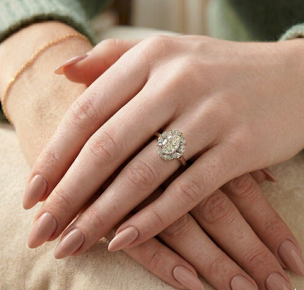 18ct Gold Oval Lab Diamond Engagement Ring-DPL764