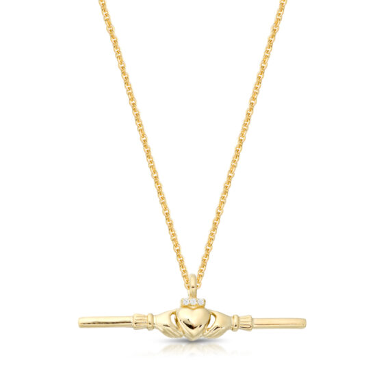 9ct Gold T Bar Claddagh Pendant-P067