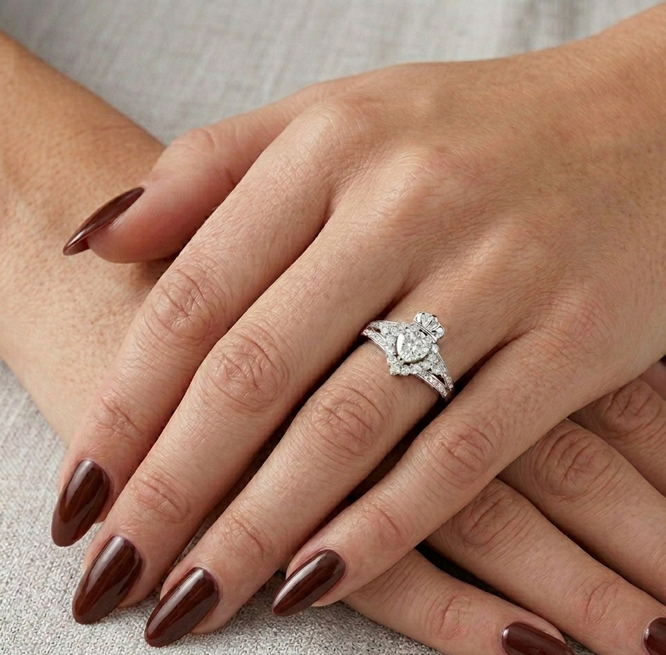 Platinum 950 Lab Claddagh Diamond Ring-DPL754Pt - Image 2