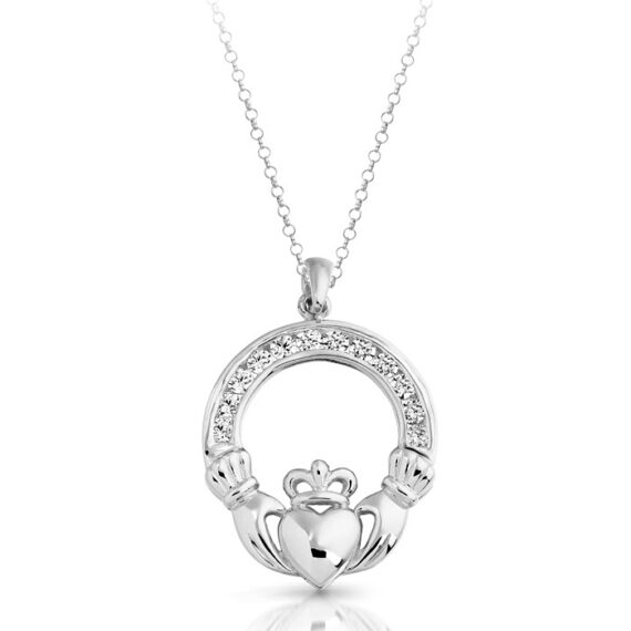 Silver CZ Claddagh Pendant-SP014