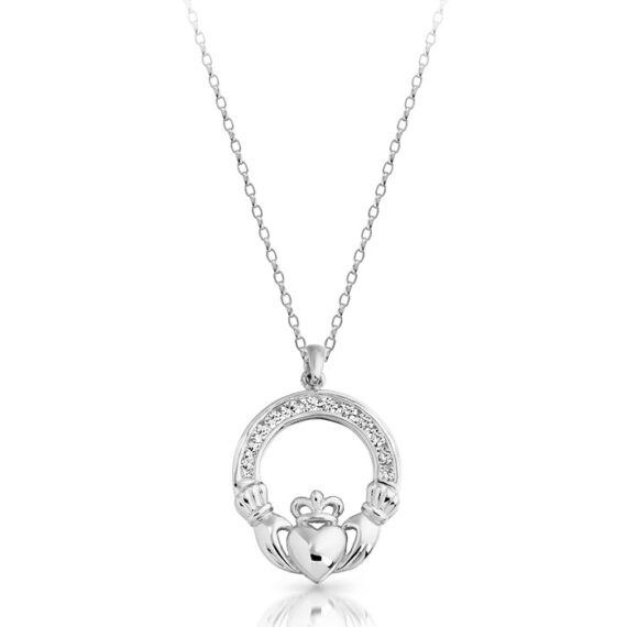 Silver CZ Claddagh Pendant-SP014S