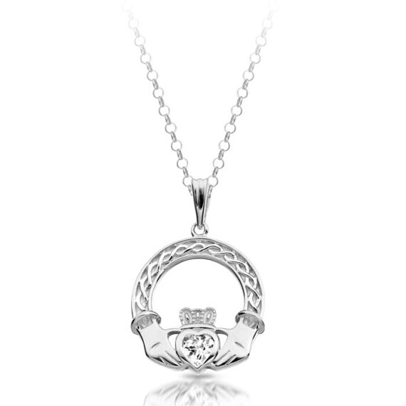 Silver CZ Claddagh Pendant-SP023