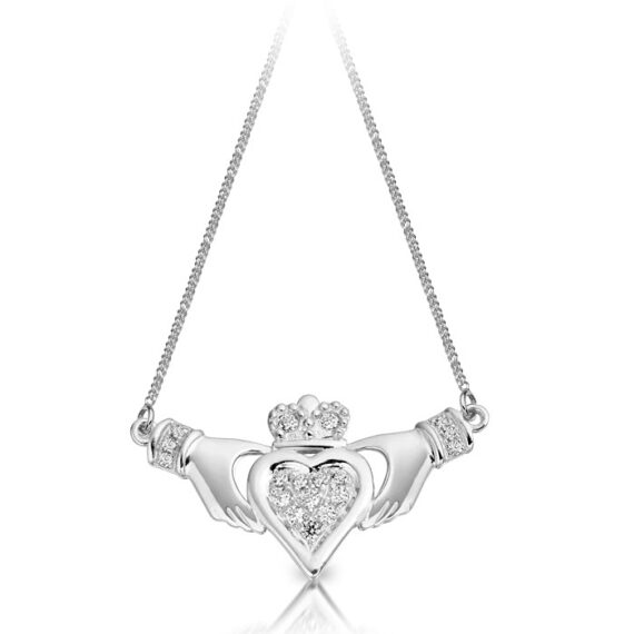 Silver CZ Claddagh Pendant-SP038