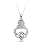 Silver CZ Claddagh Pendant with Celtic Knot-SP017