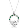 Silver CZ Emerald Claddagh Pendant-SP014G