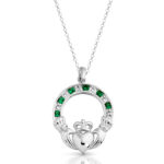 Silver CZ Emerald Claddagh Pendant-SP014G