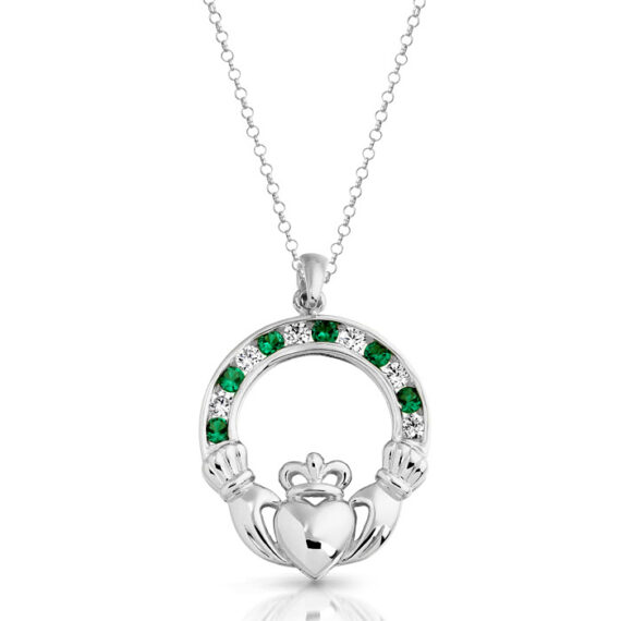 Silver CZ Emerald Claddagh Pendant-SP014G