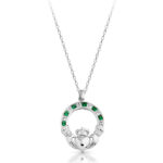 Silver CZ Emerald Claddagh Pendant-SP014GS